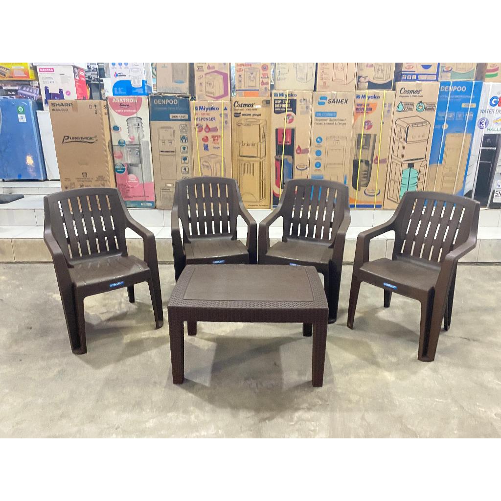 RB 1 Set 4 Kursi teras anyaman plastik Olymplast 508 / 507 + meja OCT-R kotak // OST-R Panjang /