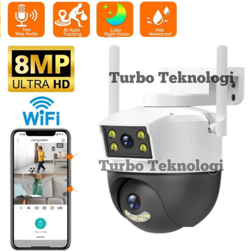 Kamera CCTV 8MP Dual Lens Kamera CCTV Wifi V380 Outdoor 360 Derajat