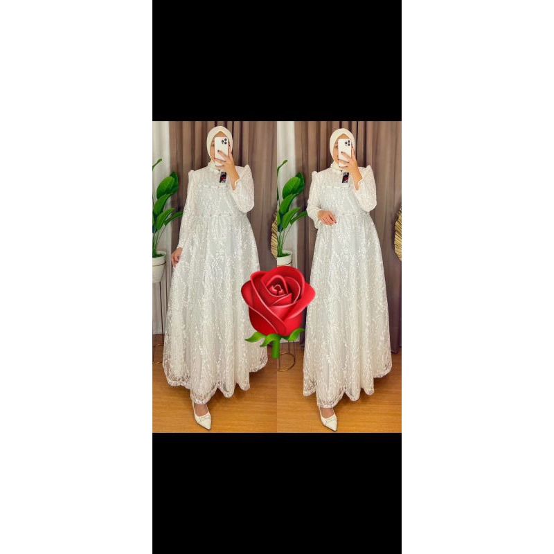 GAMIS MEWAH BROKAT PUTIH