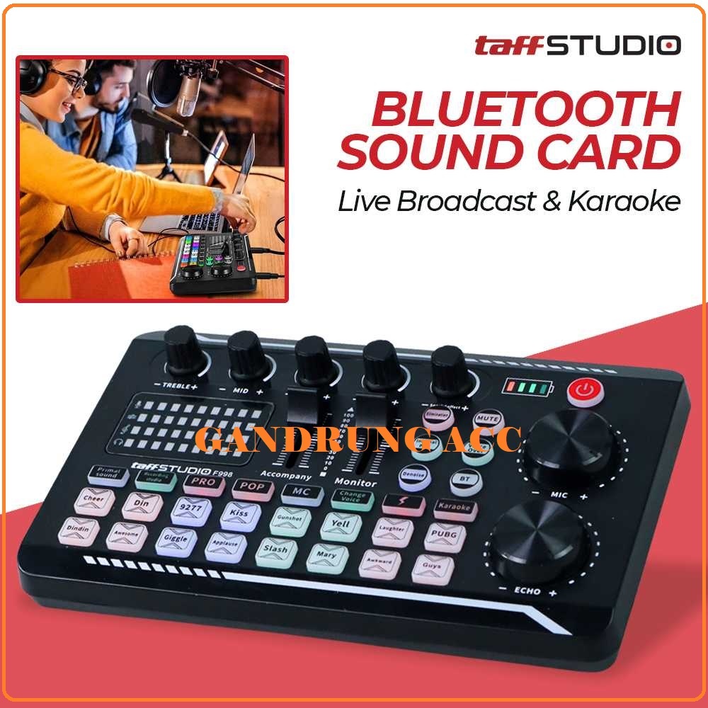 SOUNDCARD V8 F998 Pro Audio Bluetooth Mixer Sound Card Live Broadcast Karaoke - F998 mengatur bass, 