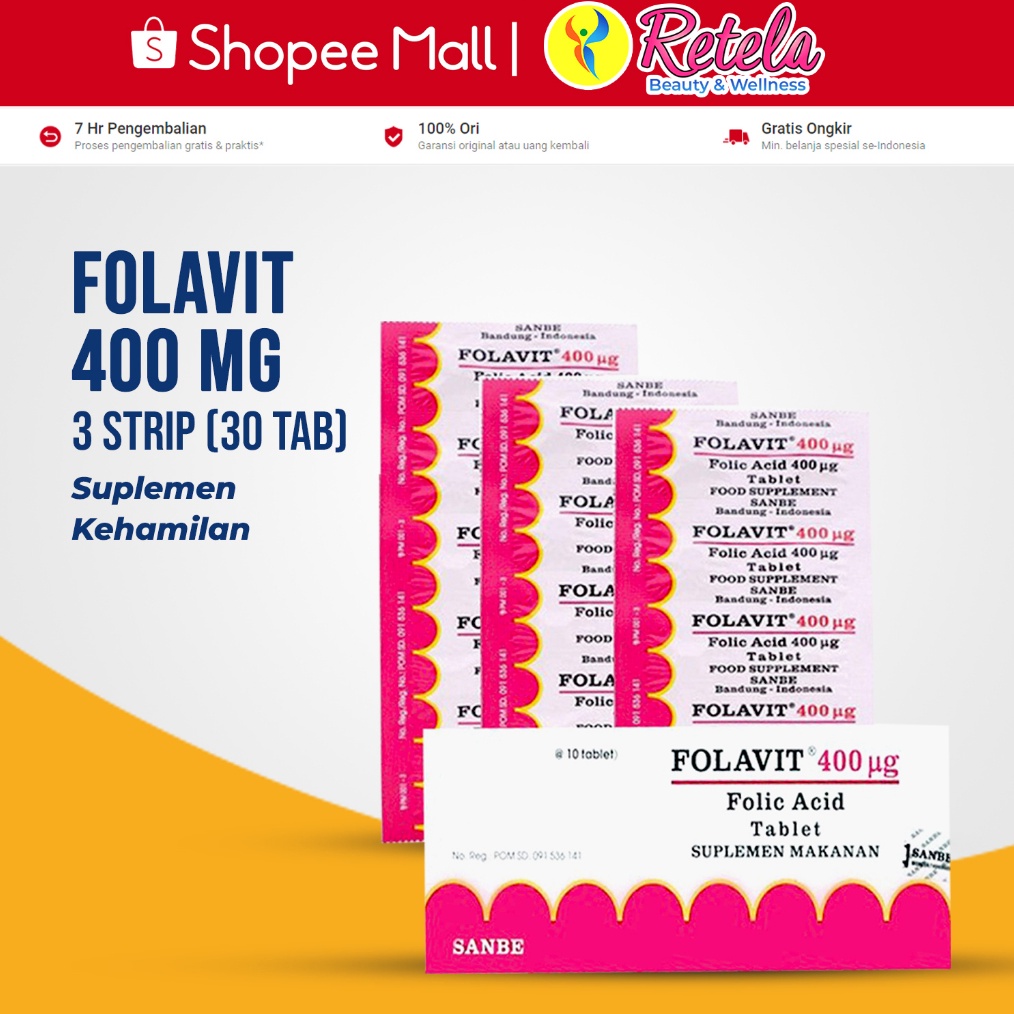 COD Folavit 400 Mg 3 Strip Isi 30 Tablet / Suplemen Kehamilan Asam Folat / (1 Strip @ 10 Tablet) 