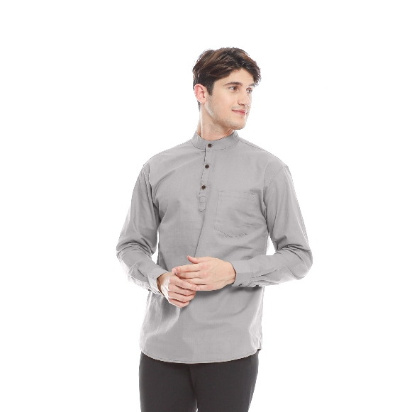 Kemeja Koko Grey | Kemeja Koko Pria Abu-abu Lengan Panjang | Koko Pria Dewasa Slimfit