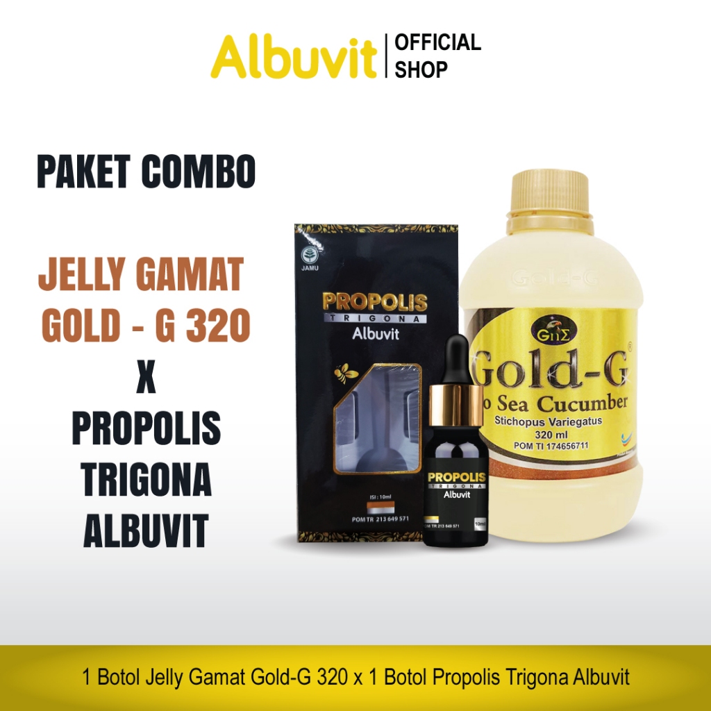 Paket Bundle Combo - Jelly Gamat Emas Gold G Gold-G 320 ml Bio Sea Cucumber & Propolis Trigona Albuv
