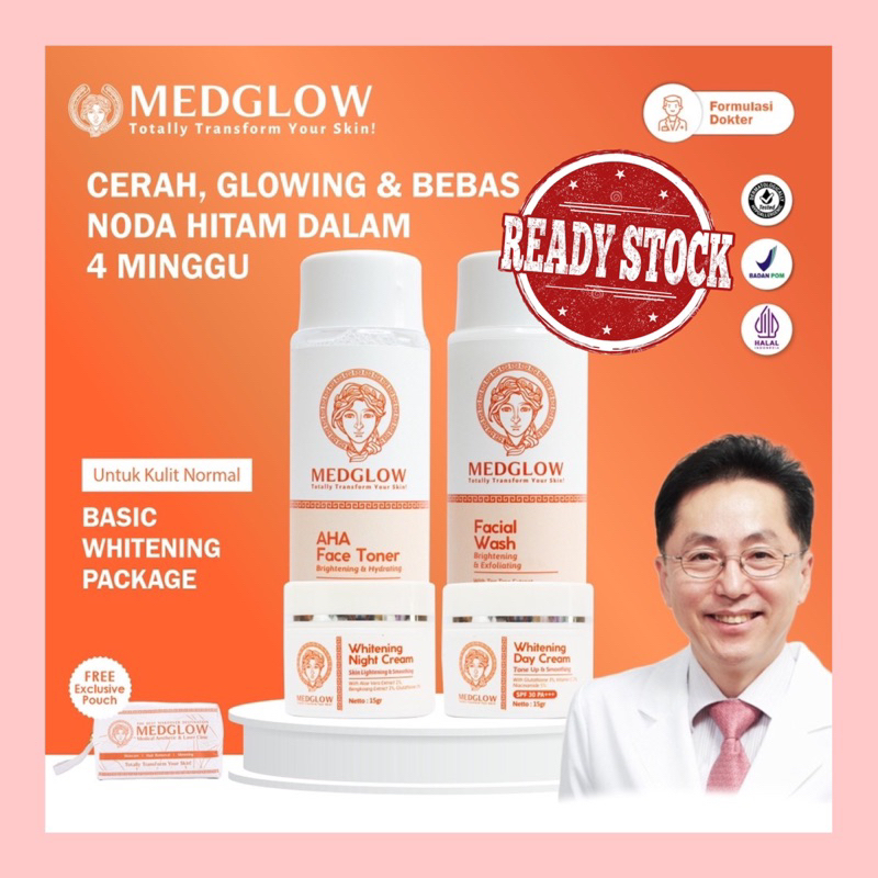 We Are Back MEDGLOW CLINIC Basic Brightening Package + Bonus Tas Kulit | Paket Skincare Krim Pagi Ma