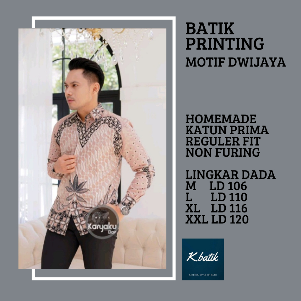 KEMEJA BATIK PRIA LENGAN PANJANG BATIK PRIA MOTIF DWIJAYA PEACH SALEM ROSE GOLD BABYBLUE BATIK KATUN