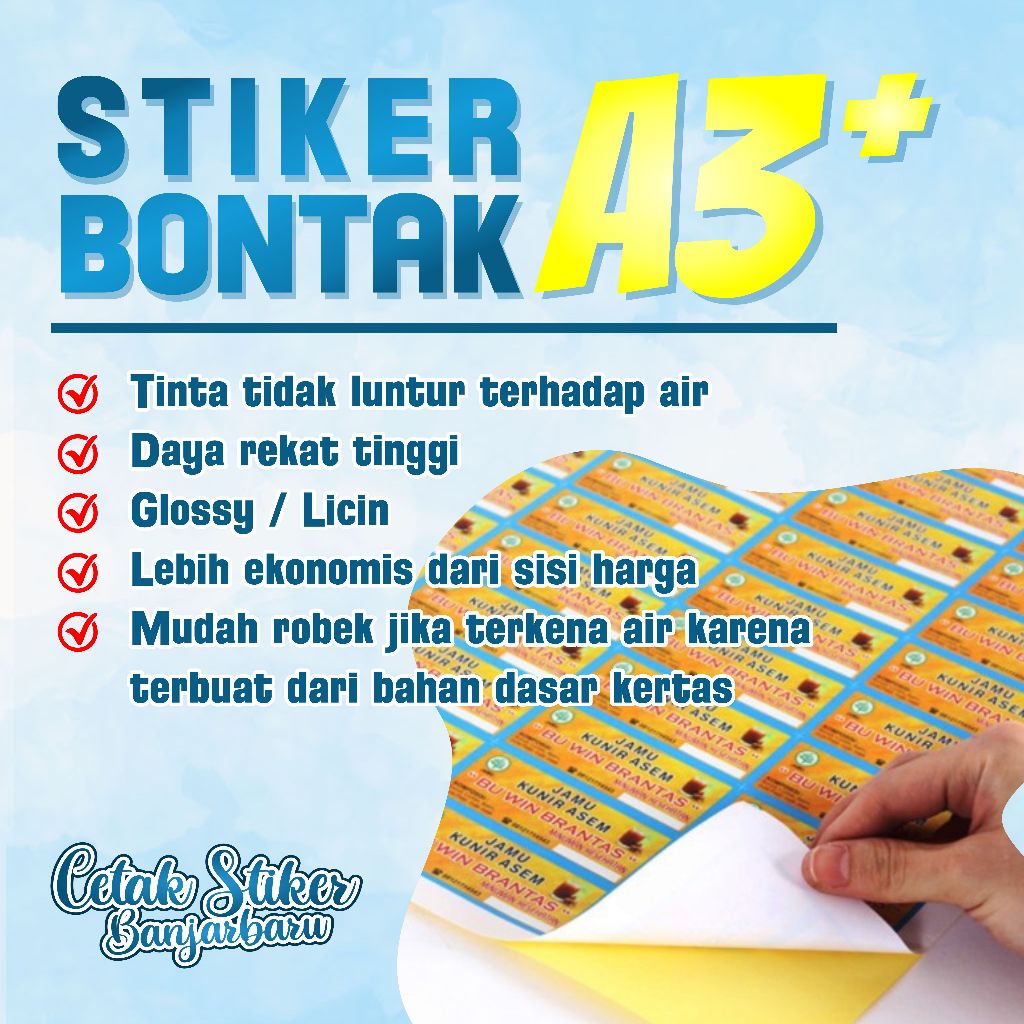 

CETAK STIKER BONTAK / PRINT STICKER LABEL KEMASAN A3+ (PRINT SAJA TANPA CUTTING)