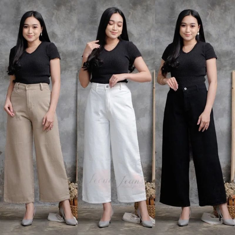MOZZA KULOT JEANS HIGHWAIST//CELANA KULOT JEANS HIGHWAIST WANITA WARNA MOCCA SNOW BLACK TERBARU