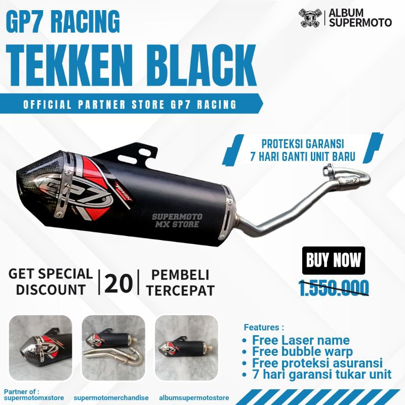 KNALPOT GP7 TEKKEN BLACK CARBON KENALPOT KLX DTRACKER CRF WR