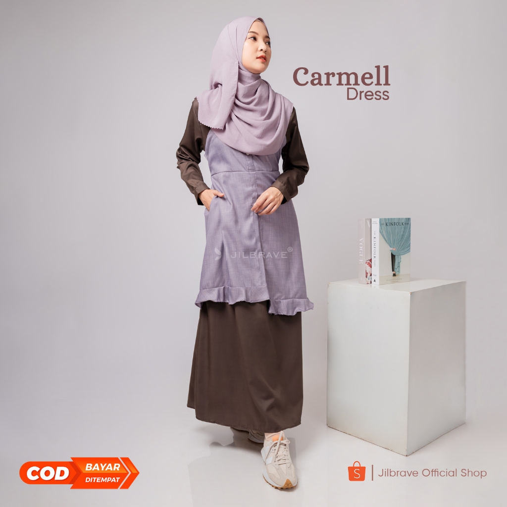 Jilbrave Carmell Dress | Gamis Feminine Polos Anak Muda | Feminine Overall | Girly Look Dress | Over