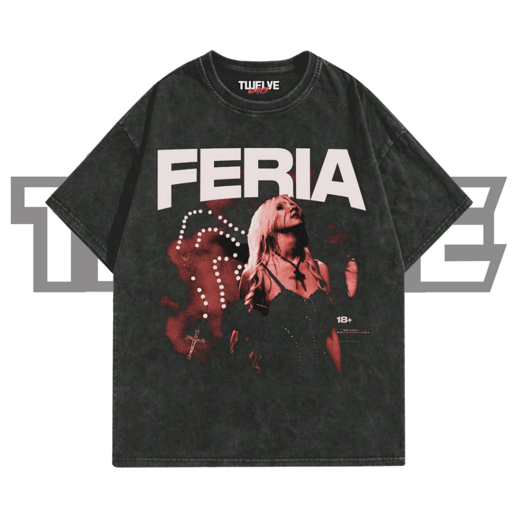 FERIA Oversize T-Shirt Wash Hitam | Kaos Aesthetic | Atasan Pria Wanita | Baju Cowo Cewe Unisex | Ka