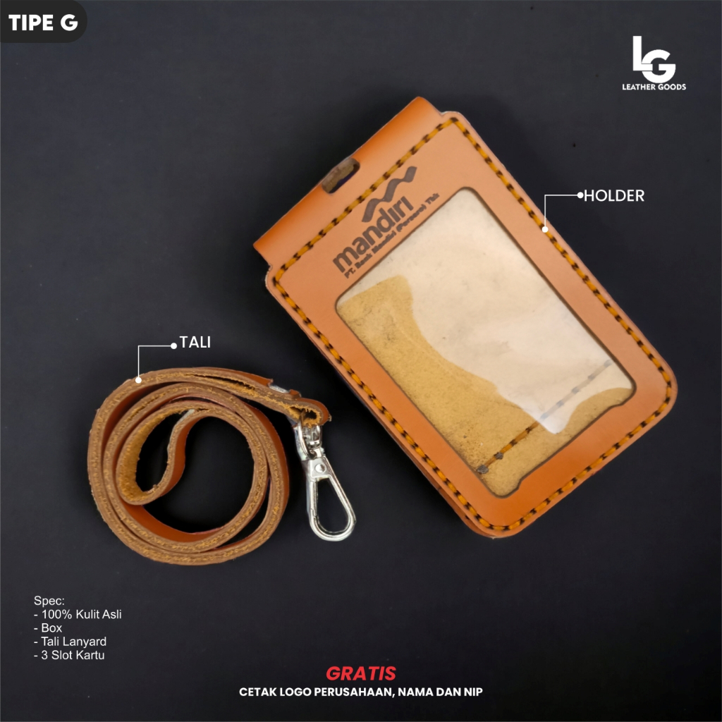 

ID Card Holder Lanyard Kulit Custom Nama Logo - Type G