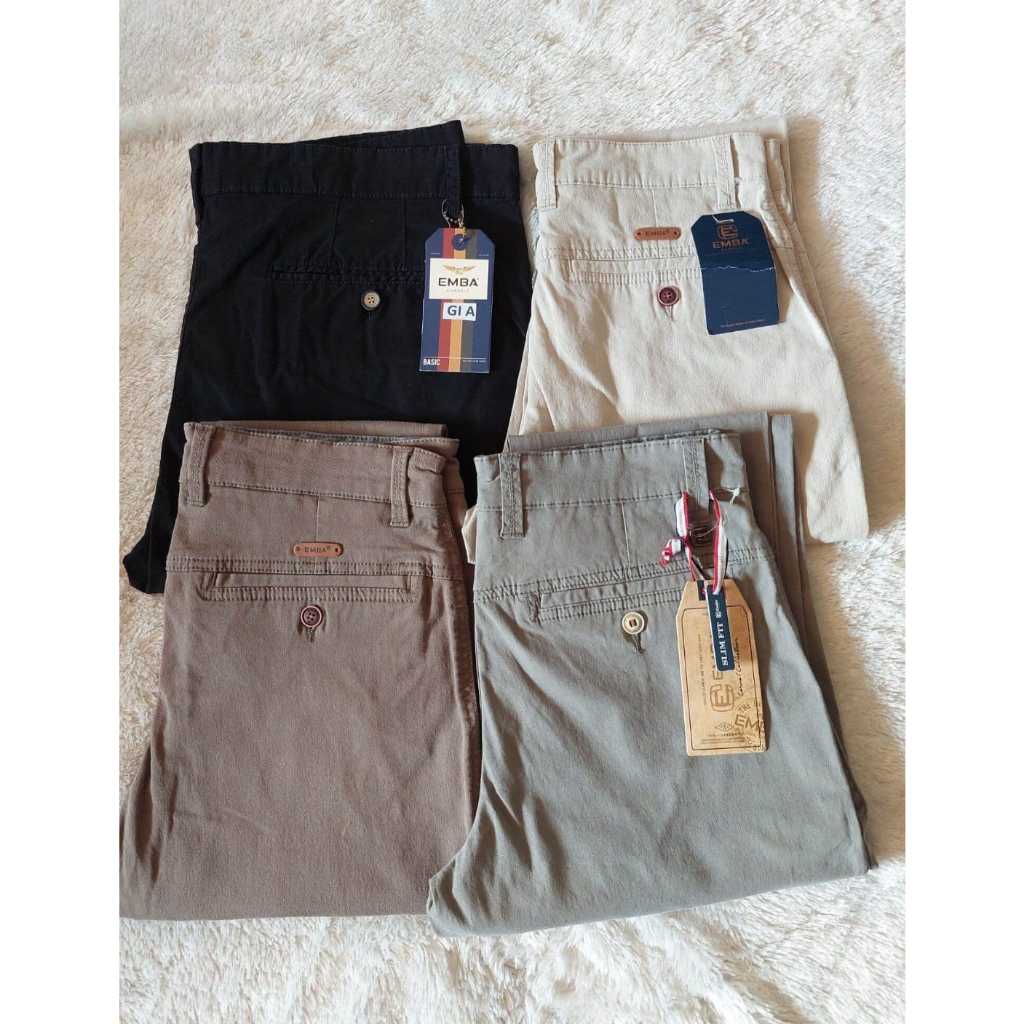 Celana Panjang Chino Pria EMBA ORIGINAL Bahan Katun Premium Model Reguler Fit Untuk Di Kantor