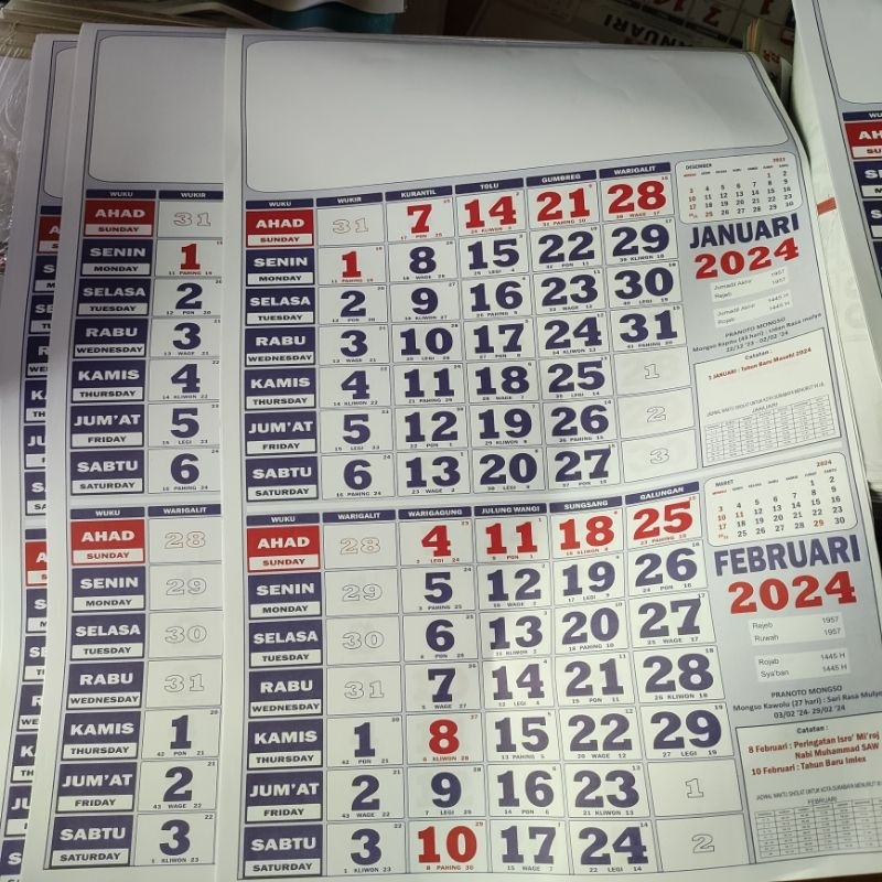 Kalender Nasional 2024 / A3 / Kalender 2 Bulanan / Kalender Standart / Kalender Jawa / Kalender Chin