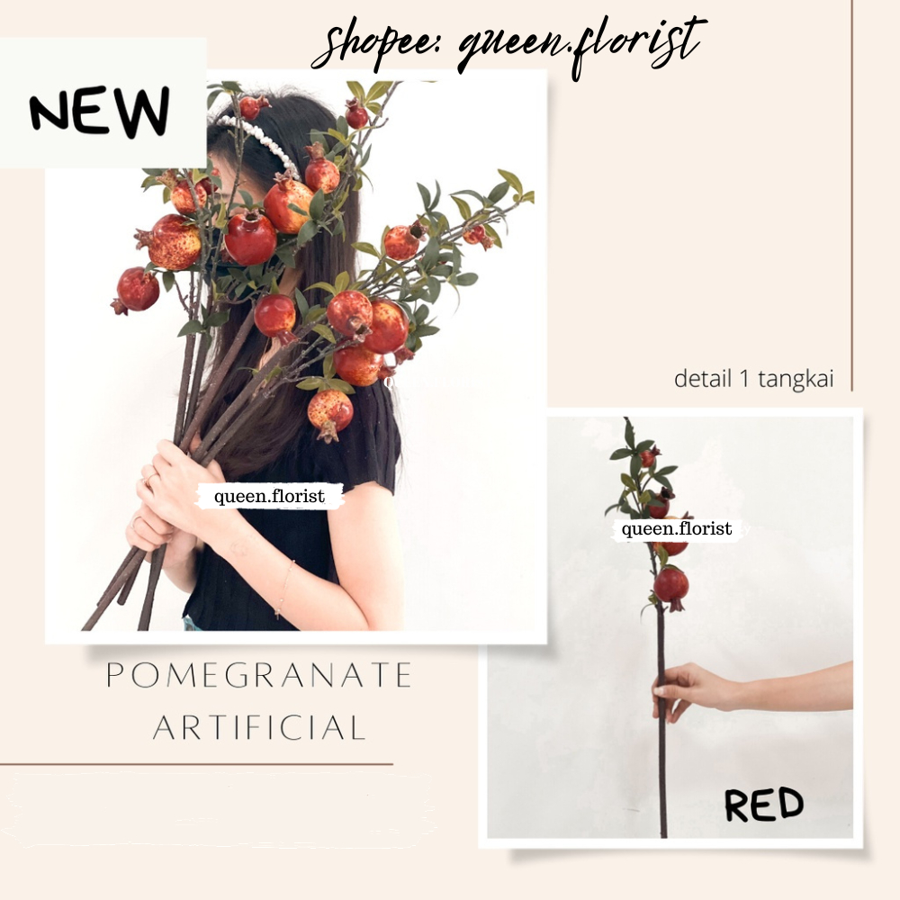 POMEGRANATE FRUIT ARTIFICIAL Hiasan Buah Delima / Artificial pomegranate Fruit  Tangkai Bunga Delima