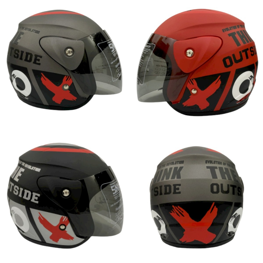 Helm Motor Helm Half  MOTIF OUTSIDE KACA HITAM SNI Mirip Seperti Helm GM Motif Outside Untuk Helm Pr