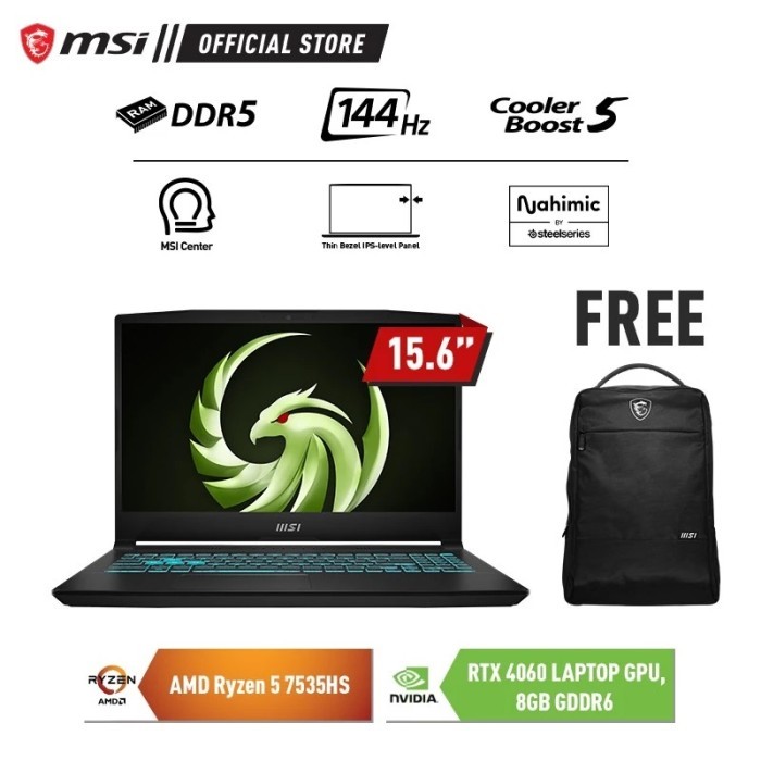 MSI BRAVO 15 C7VF-025ID RYZEN 5-7535HS 512GB RTX4060 8GB W11 144Hz