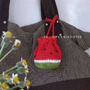 Dompet koin,  pouch rajut semangka,  gantungan tas