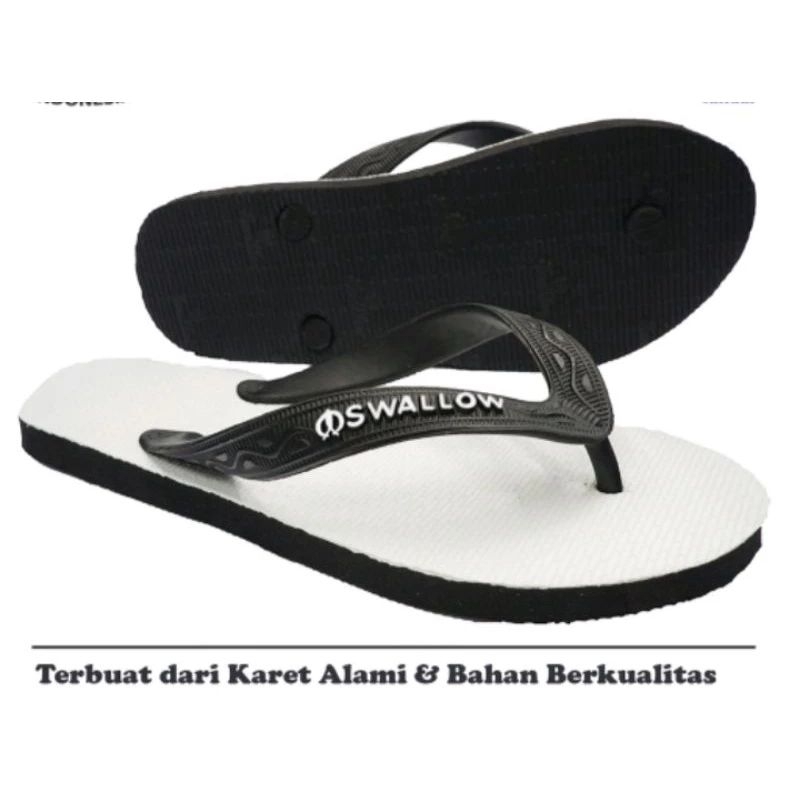 SANDAL SWALLOW PUTIH HITAM / SANDAL JEPIT / SANDAL KARET