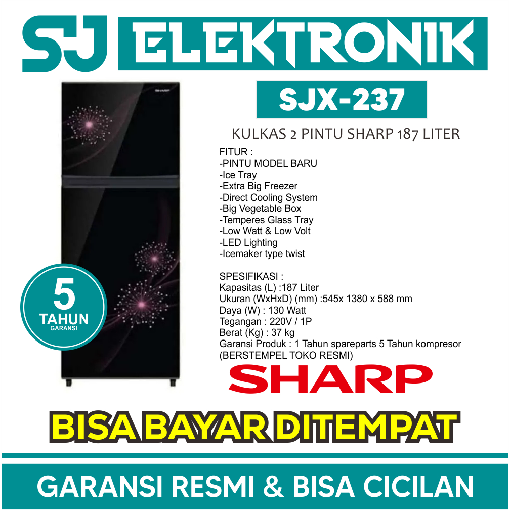 SHARP SJ-237 Kulkas 2 Pintu Garansi 5 Tahun 205 Liter SJ237