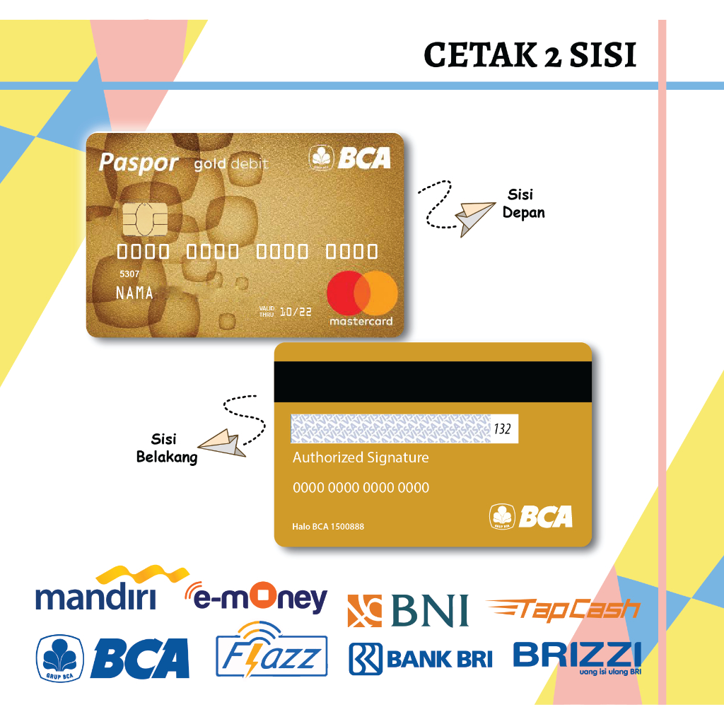 KARTU EMONEY ETOLL DEBIT BCA CARD PASPOR GOLD KREDIT MANDIRI FLAZZ BCA GEN 2 TAPCASH BRIZZI - 2 SISI