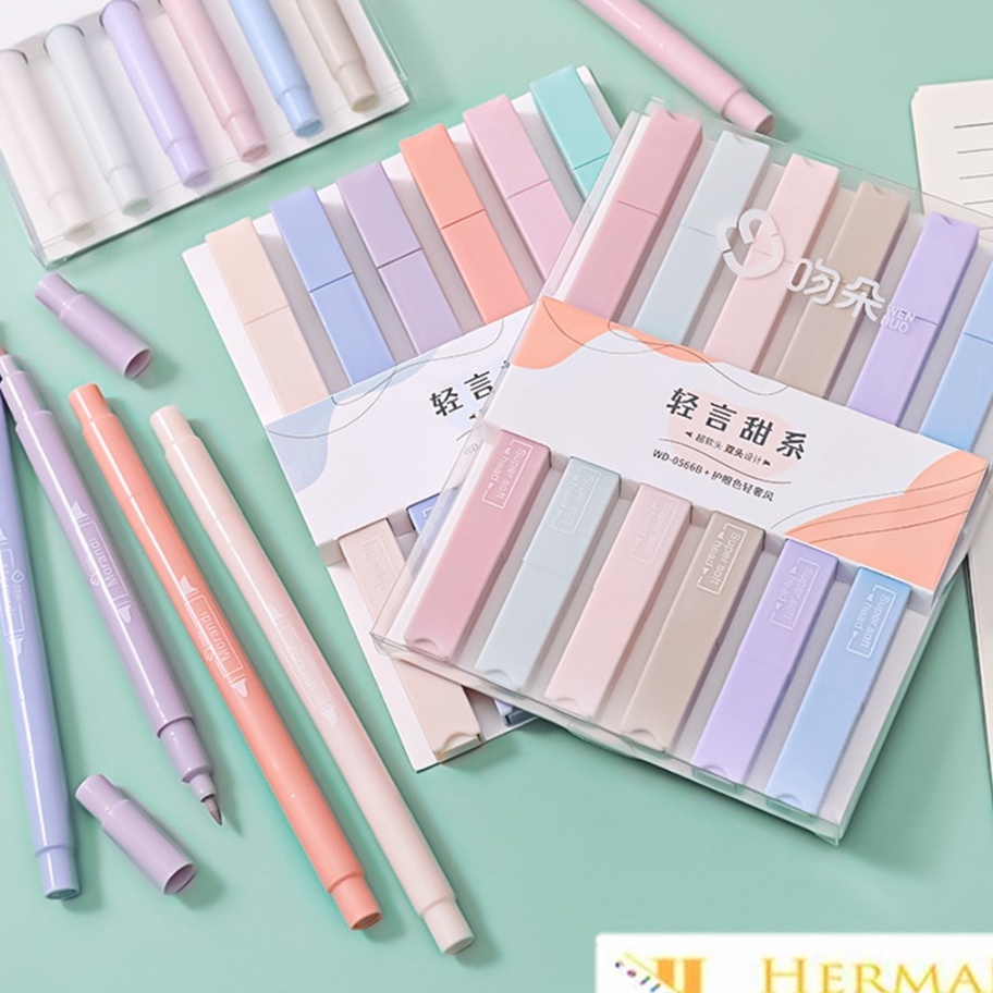 

Kirim Sekarang HC 1Set Highlighter Dua Sisi Warna pastel 6 Pcs Spidol Warna Double Side Two head Pen Diary Marker Stationery Lucu Unik Penanda Buku Warna Warni Pena Kepala Ganda Ujung Lembut Diskon
