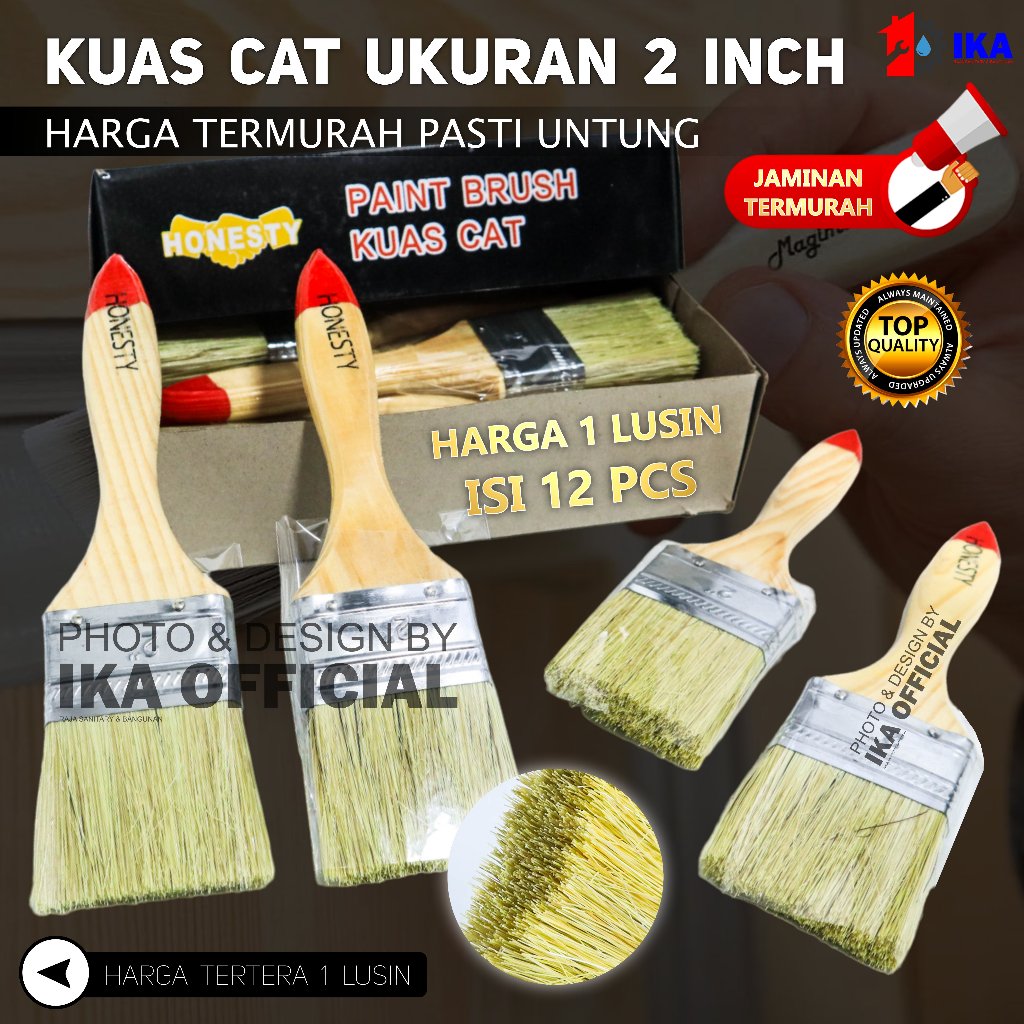 kuas cat 2" inchi 1Lusin kuas gagang kayu gagang pvc acak merk 2 inchi harga 1box 12pcs harga grosir