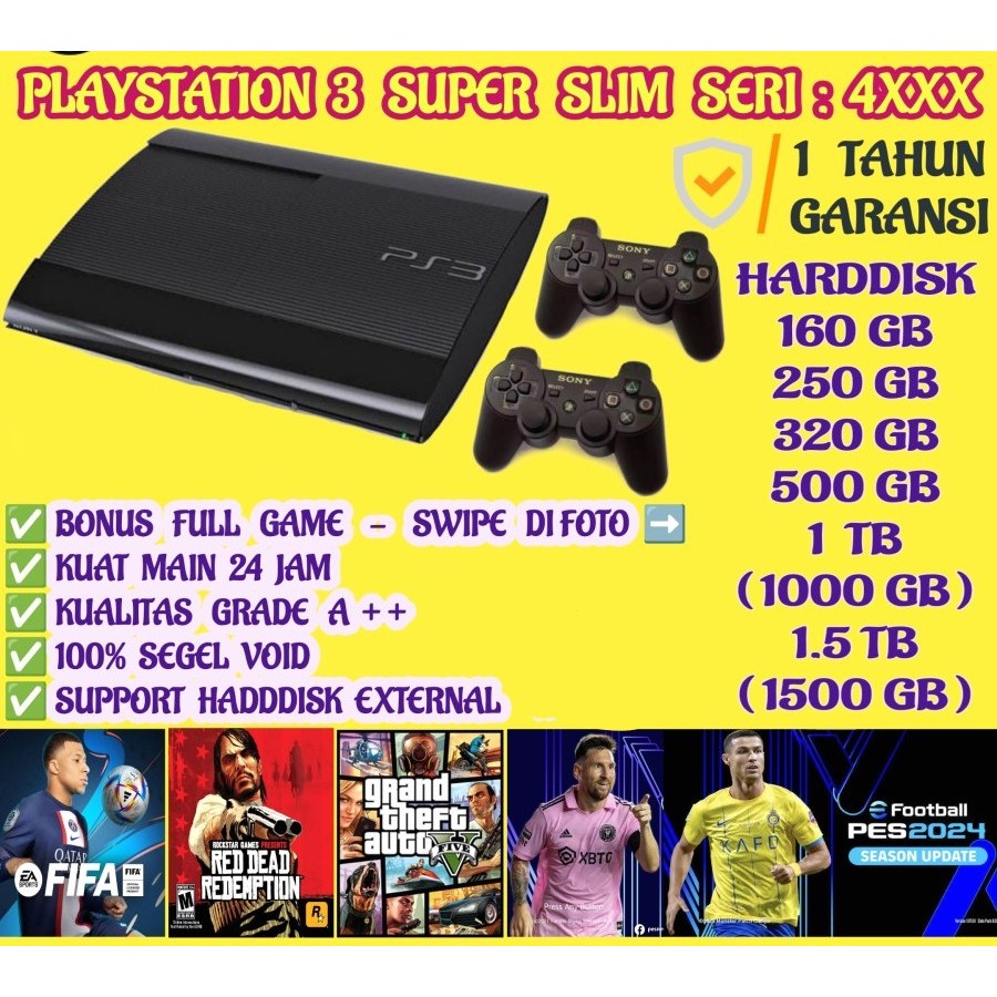 PS3 PS 3 PLAYSTATION 3 SUPER SLIM 500GB OFW + FULL GAME + BERGARANSI