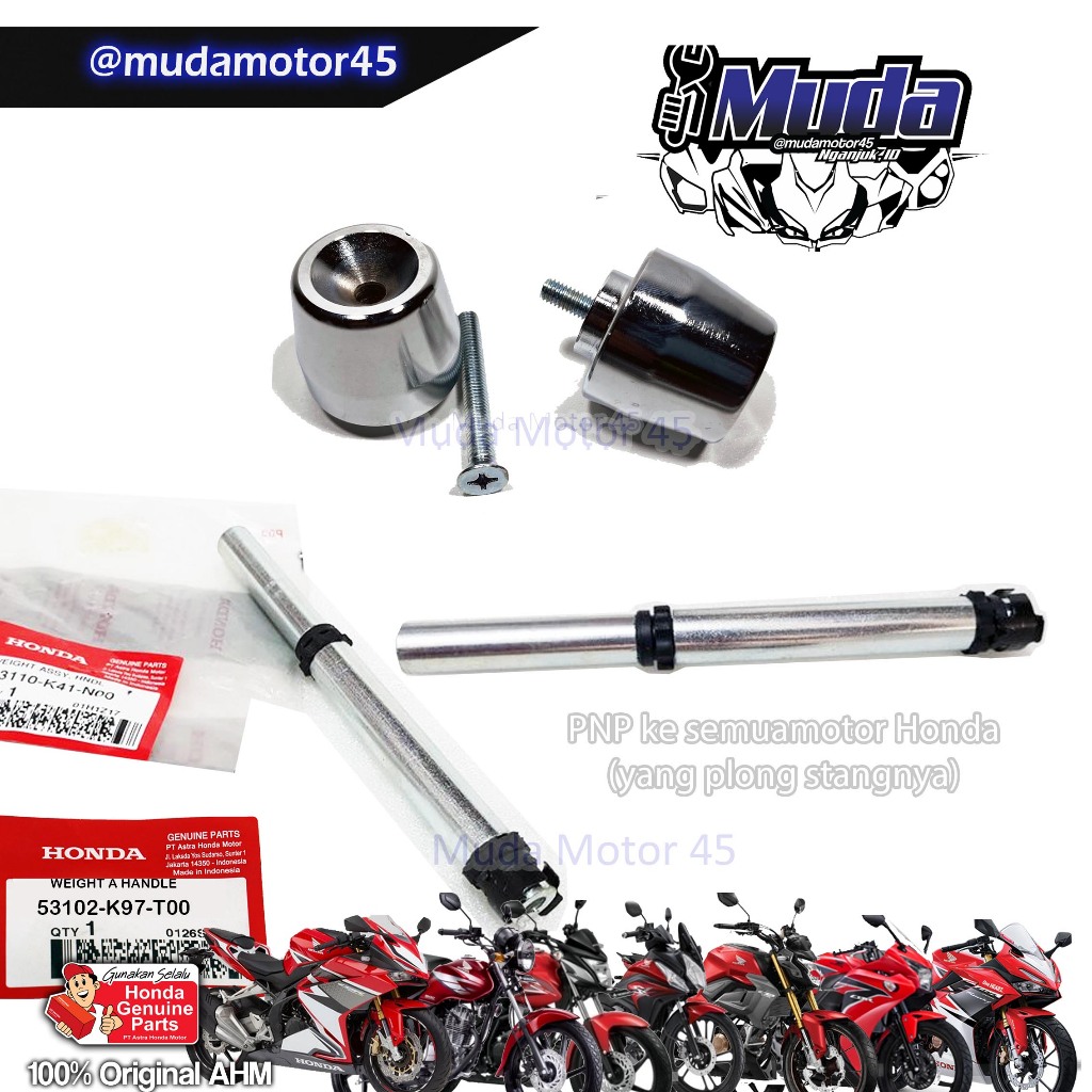 JALU STANG KROM CHROME SET PEREDAM BALANCER MUR KARET BESI DALAM STIR 53110-K41-N00 WEIGHT HANDLE PC