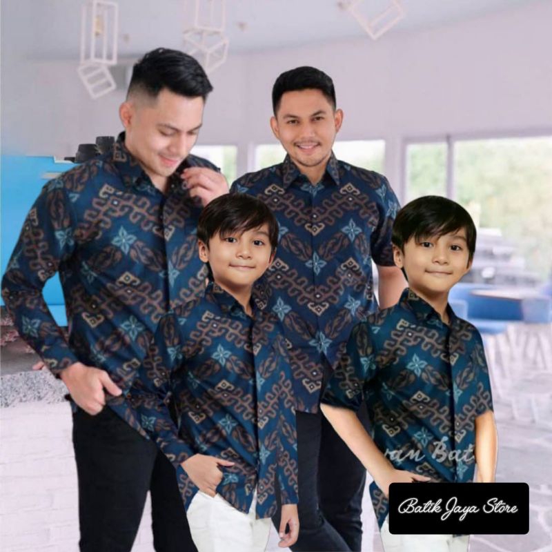 TERBARU Couple sweet | Batik ZigZag Biru | couple batik ayah dan Batik anak cowok BATIK Biru Muda Tu