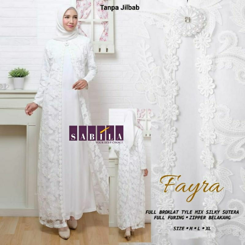 Gamis mewah warna putih fayra dress broklat white