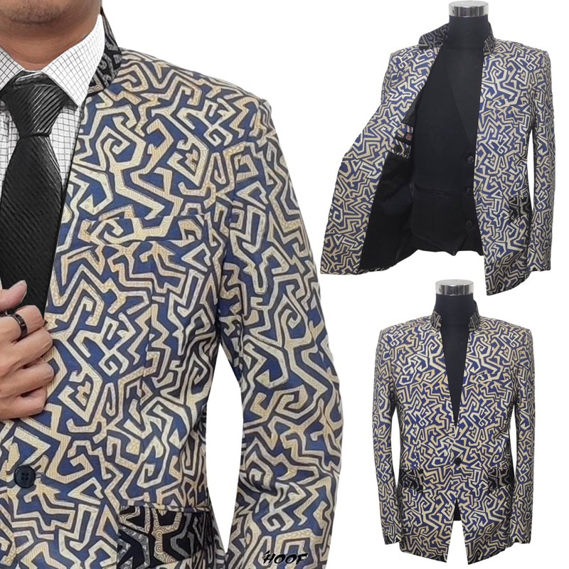 Sevenfour jas blazer pria batik slimfit keren brown vector