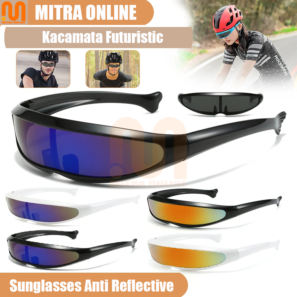 TRAFA Kacamata Pria Futuristic Sunglasses Anti-Reflective UV400 - TF267 - Black Funny Plastic Color 
