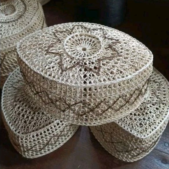 peci rotan hitam putih Black n white Series polos n coklat motif n ukir bintang bisa cod songkok kop