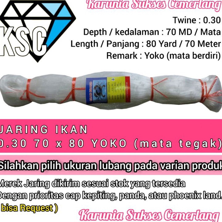 ✤BestSeller✤ JARING IKAN 030 70X80 YOKO (MATA TEGAK) JARING IKAN SENAR 030 / PUKAT 030 / JARING KEPI