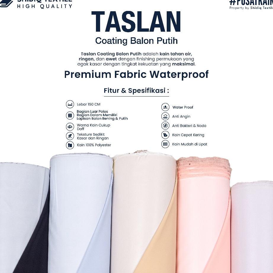 ✶Ready Stock,,✶ Kain Taslan Coating Balon Putih Waterproof 1 ( Bahan Jacket Outdoor, Tent, Raincoat,