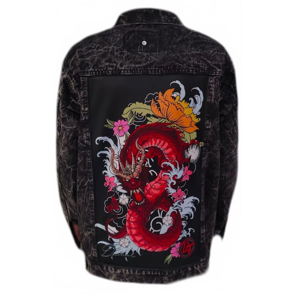 Yulius Store/ Jaket jeans pria bergambar belakang NAGA/ jaket jeans pria printing bergambar belakang