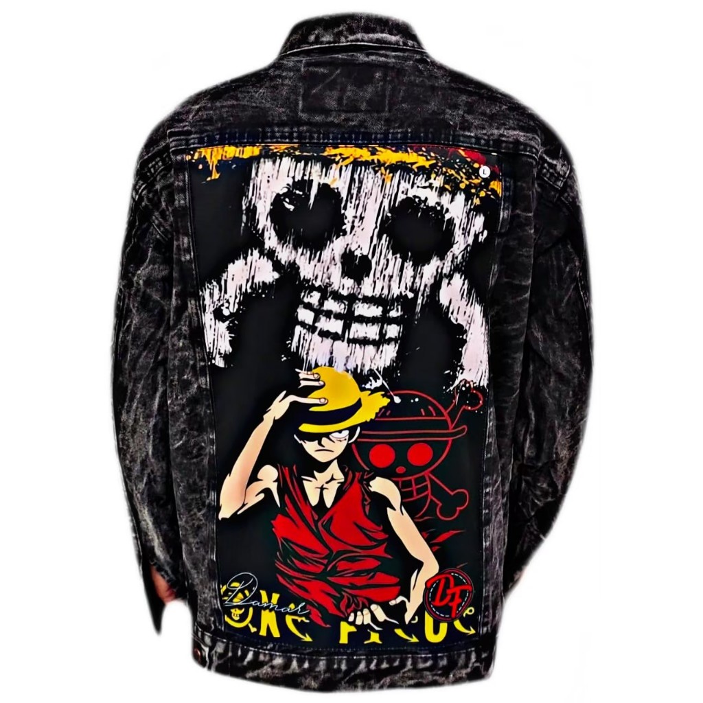 JAKET JEANS TERBARU/ jaket jeans pria bergambar belakang luffy/ jaket jeans printing pria bergambar 