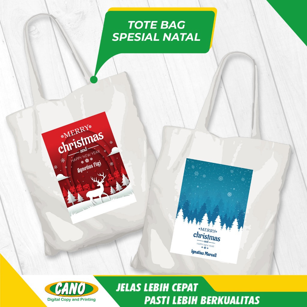 

Custom Tote Bag Spesial Natal Cetak DTF Sablon Polyflex Premium