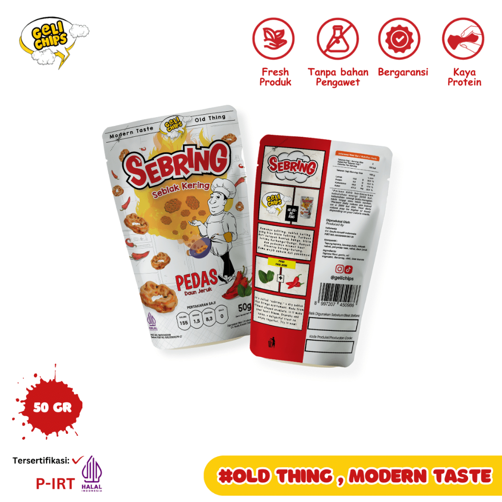 Geli Chips - Paket Kombo 4 Pcs Seblak Kering ( Sebring ) Kerupuk Mawar Pedas Daun Jeruk 200 gr