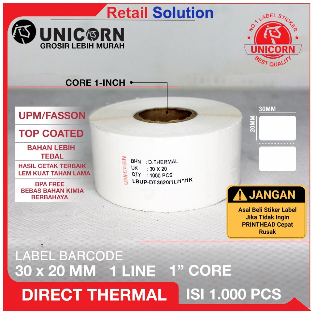 

Stiker Label Barcode Thermal 30x20 mm / 30 x 20 mm / 30x20mm Isi 1000