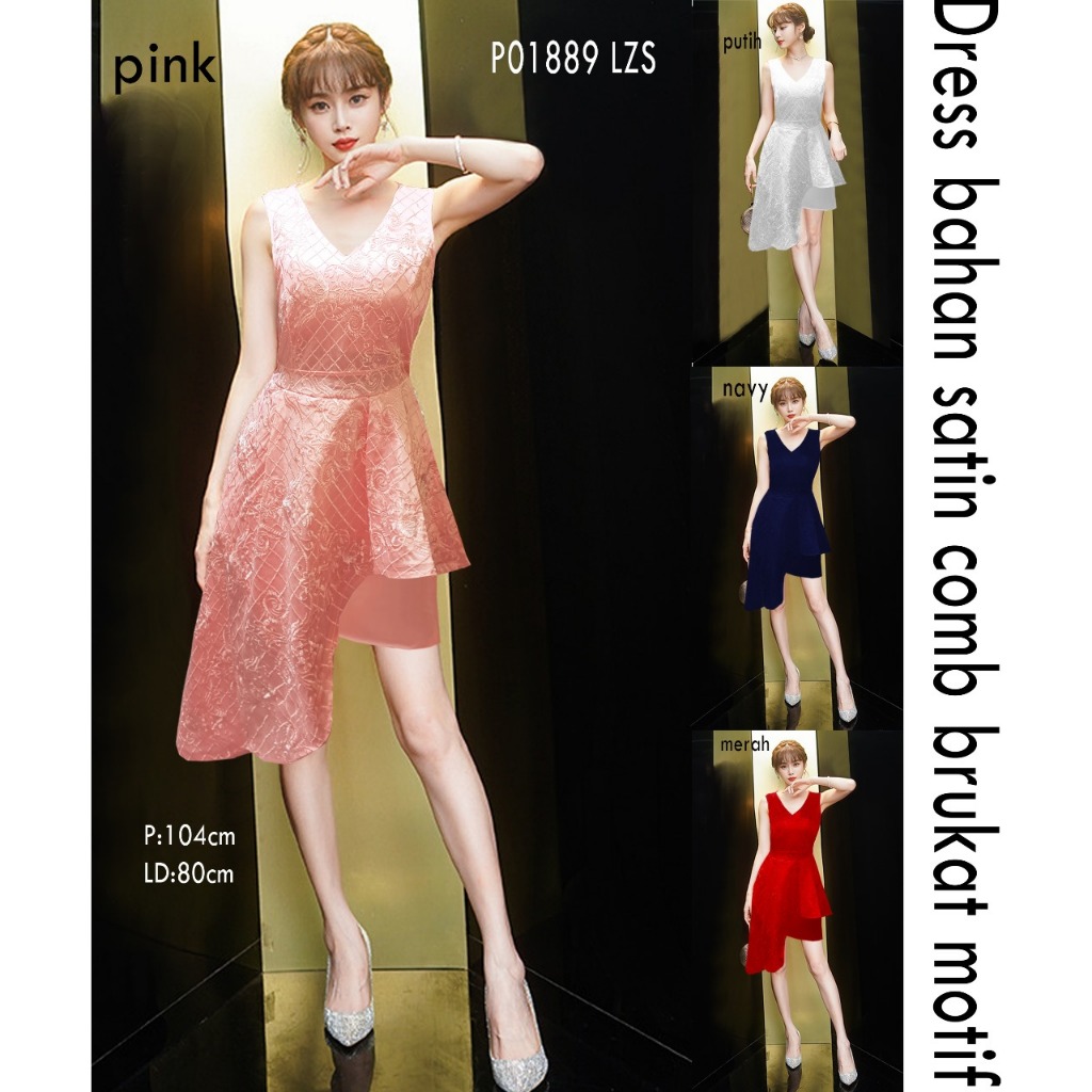 GAUN PESTA/GAUN BAHAN SATIN COMB BRUKAT