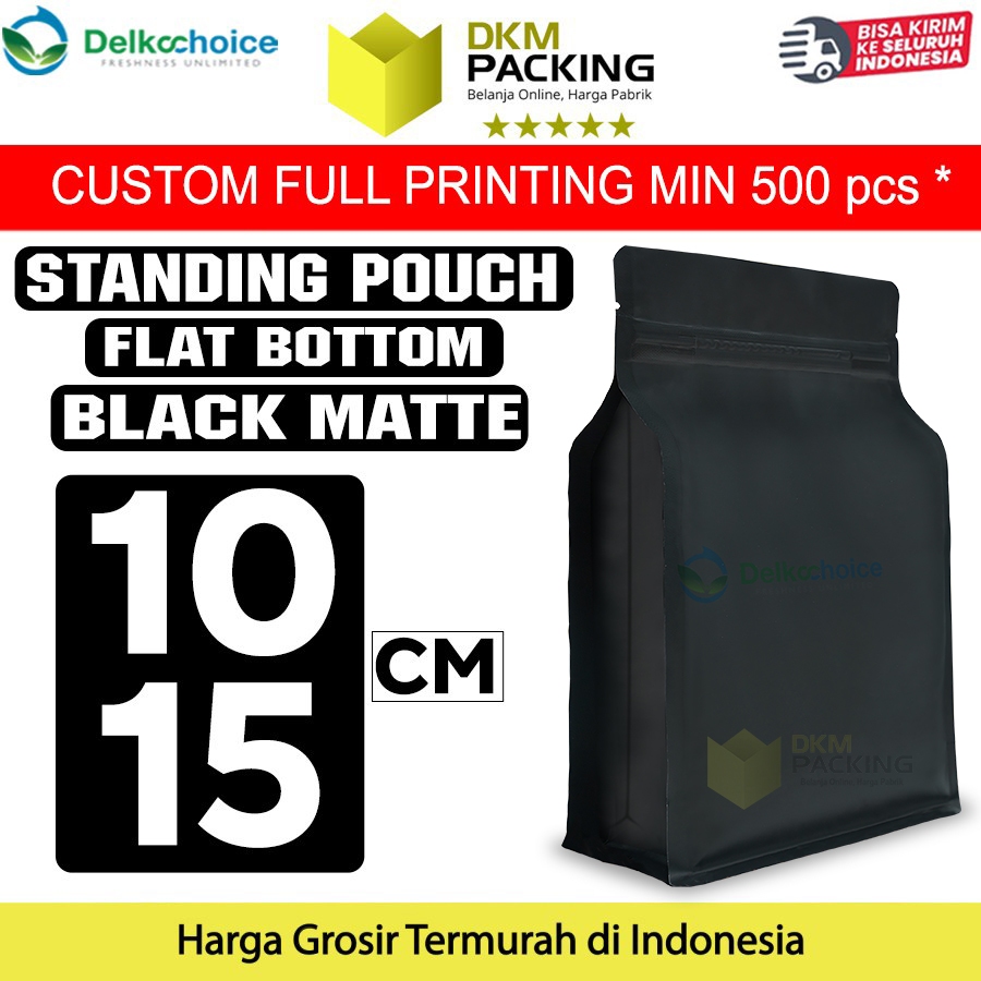 Flat Bottom Hitam 10x15cm Ziplock Standing Pouch Plastik Klip Kemasan Makanan TERMURAH