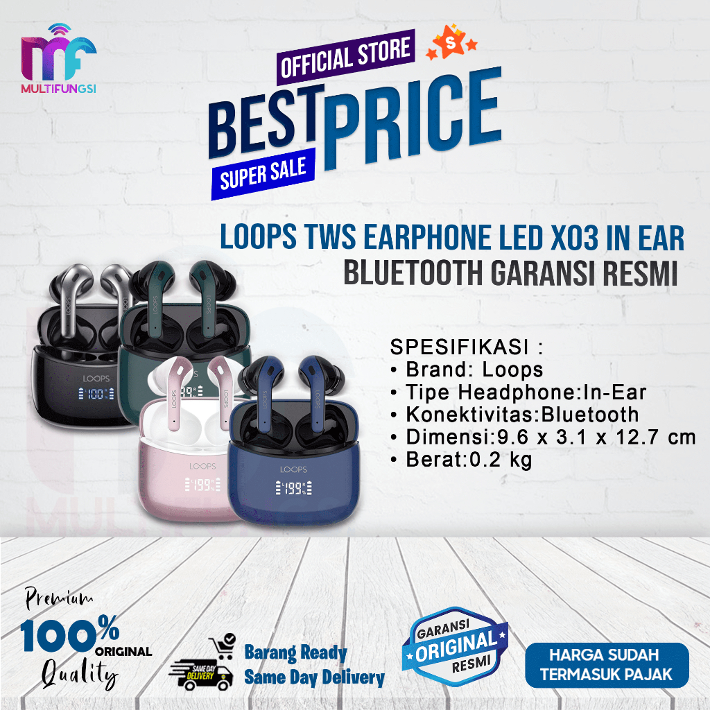 Loops TWS Earphone LED X03 In Ear Bluetooth Garansi Resmi