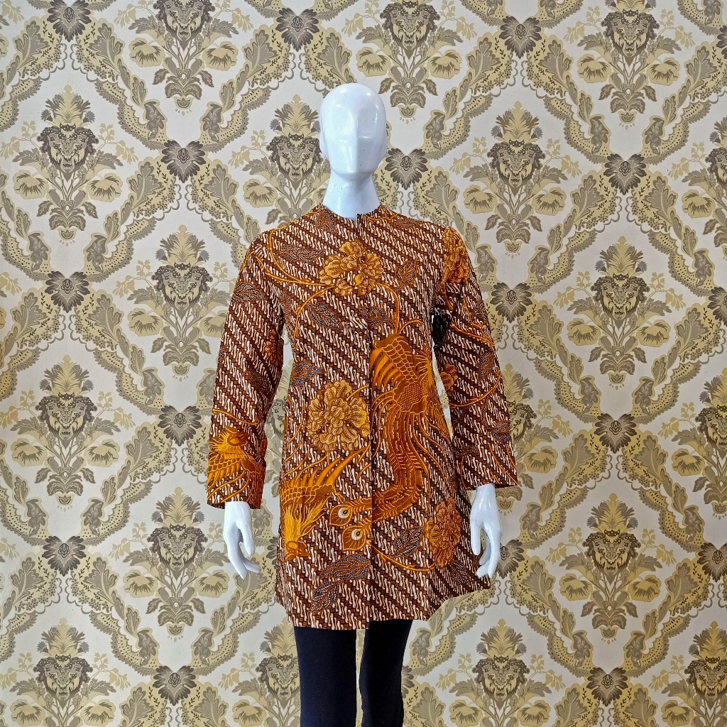 Baju Tunik Batik Wanita Busui Seno Merak Kuning Blarak Batik Pekalongan