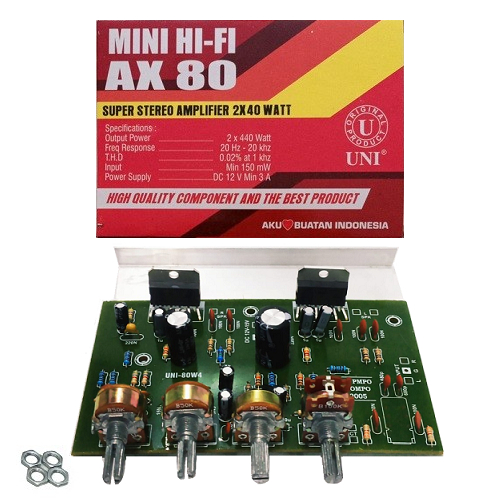 Kit Power Amplifier AX-80 2X40 Watt IC TDA-2005 ST DC 12V Min 3A Stereo Mobil Motor Ampli + HEATSINK
