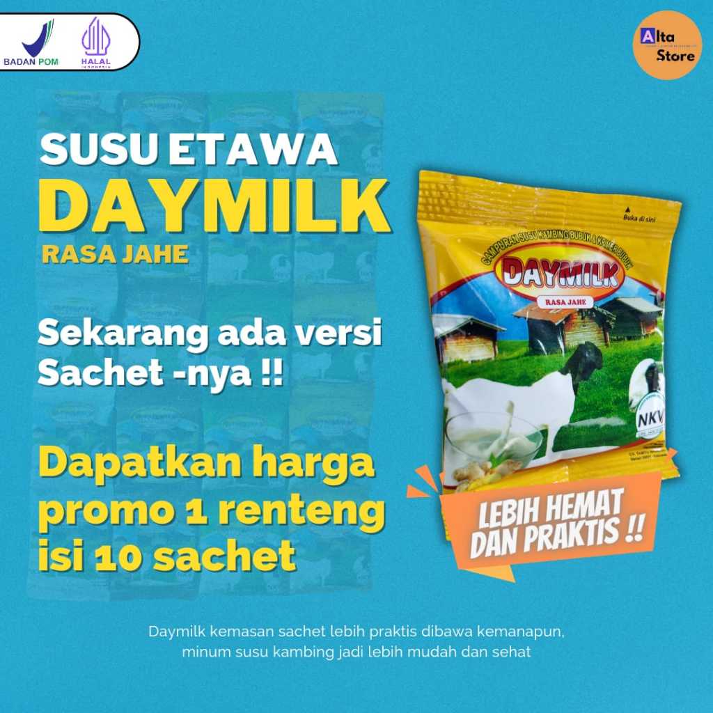

Daymilk Sachet Rasa Jahe, Susu Kambing Etawa Murni Untuk Kesehatan, Atasi Masalah Persendian dan Pernafasan, 200gr, Halal Bpom - Palangkaraya