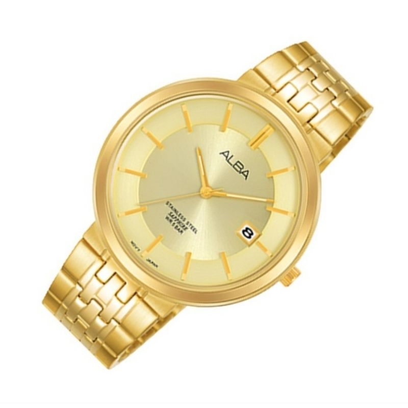 jam tangan pria alba gold AS9D74 SAPPHIRE CRYSTAL stainless steel quartz