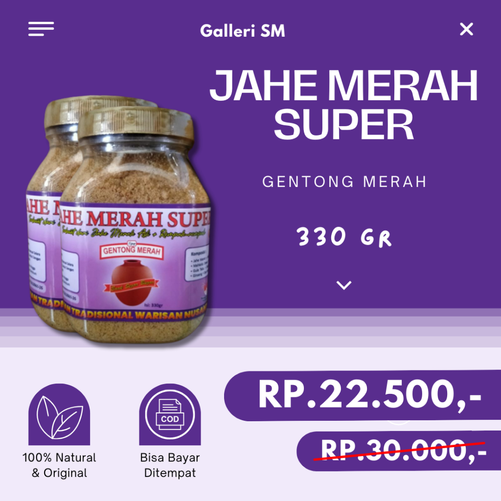 

Serbuk Jahe Merah Super 330 Gr Gentong Merah Minuman Herbal Bubuk Demam Batuk