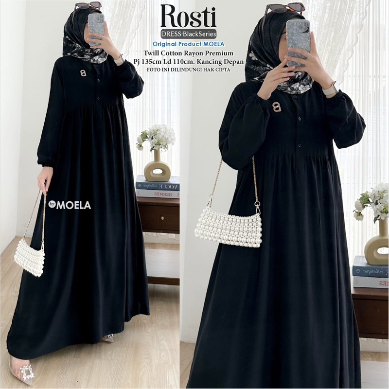 DRESS MOELA POLOS HITAM rosti dress