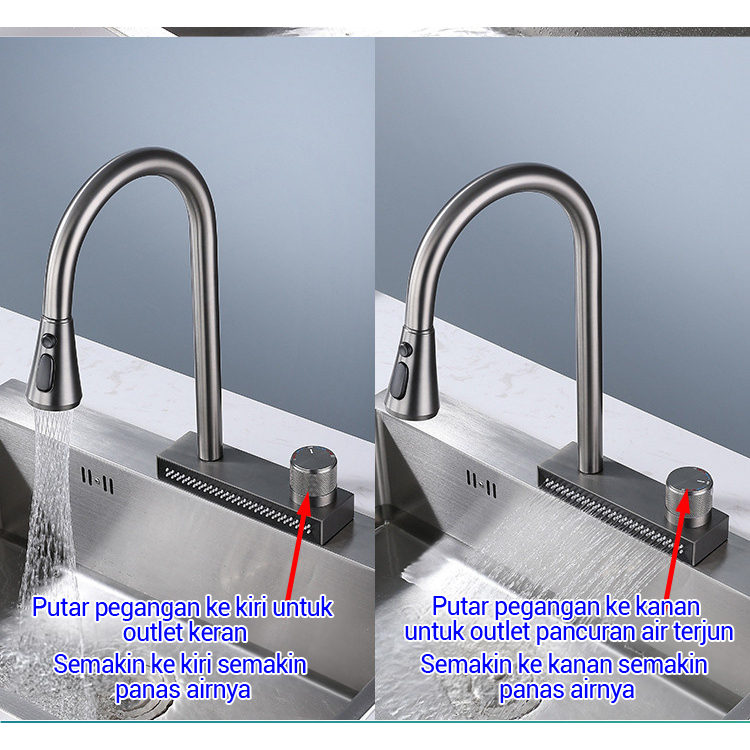 Vbell-Wastafel Dengan Keran yang Bisa Disesuaikan / Stainless Steel Minimalist Style Sink / Modern Kitchen Sink Luxury Black Sink